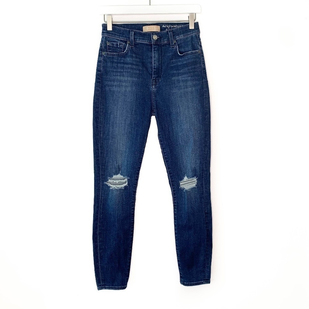 7 For All Mankind Jeans bair High Waist Skinny Distressed Dark Wash